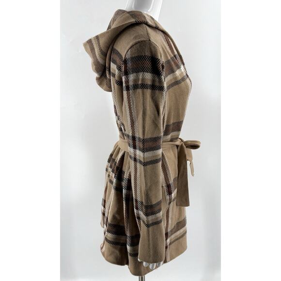 Tahari Cardigan Sweater Size XL Tan Brown Plaid Belted Duster Jacket Womens - Picture 3 of 8